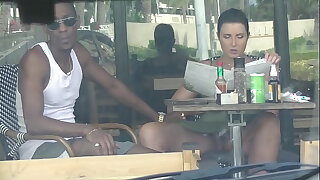 Cheating Fit together #4 Ornament 3 - Hubby films me abroad a cafe Upskirt Flashing and having an Interracial affair anent a Black Man!!!